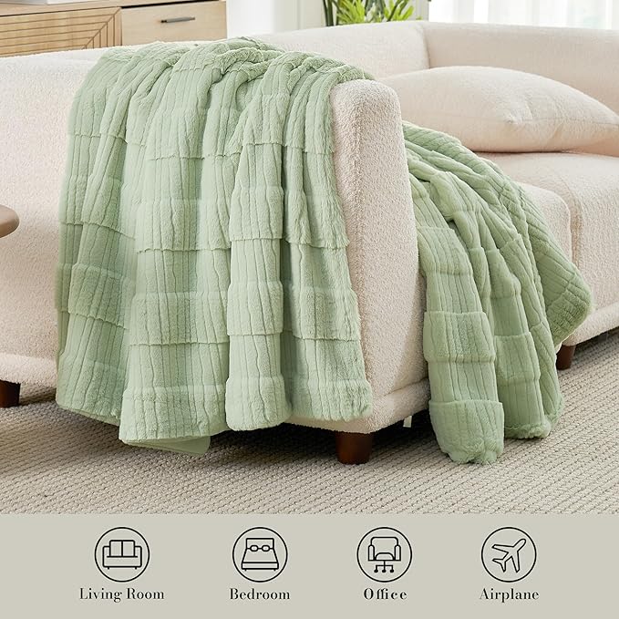Amélie Home Luxury Striped Faux Fur Throw Blanket - Image 5