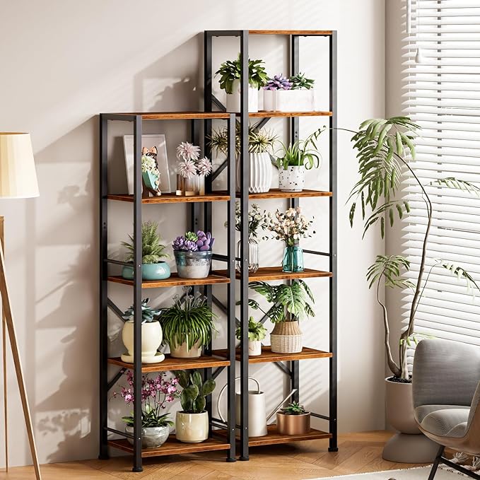 Furologee 5 Tier Tall Bookshelf, Rustic Narrow Bookcase, Display Standing Shelf - Image 2