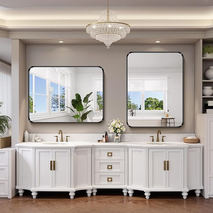 FORBATH 48x36 Inch Bathroom Mirror, Brushed Black Deep Frame Wall Mirror - Image 4