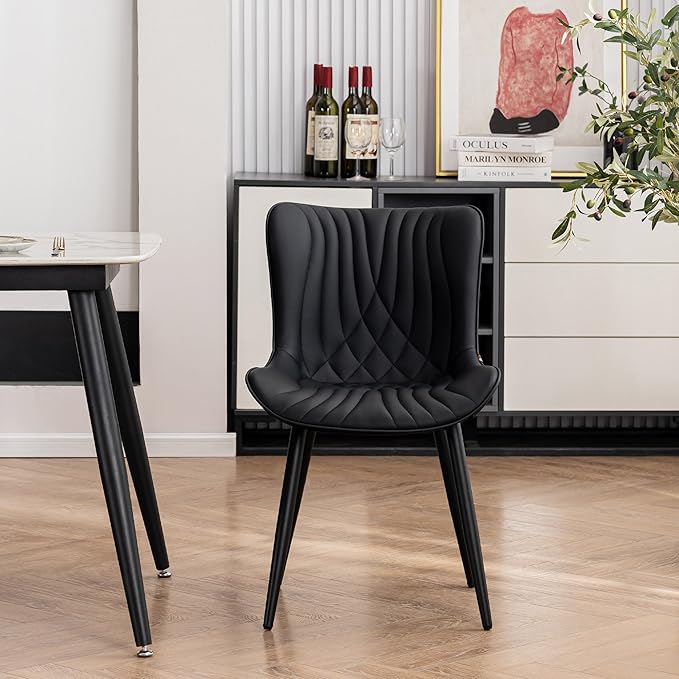 Kidol & Shellder Black Dining Chairs Set of 2, Faux Leather Upholstered Mid - Image 9