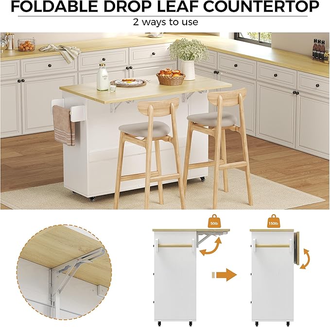 IRONCK Kitchen Island with Storage, 47.2in Rolling Island on Wheels, Kitchen - Image 8