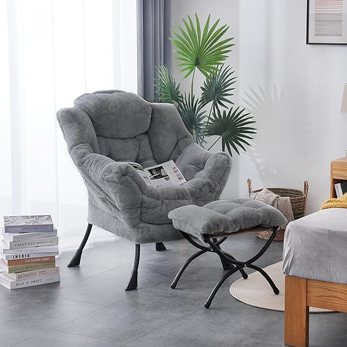 LITA Lazy Chair with Ottoman, Modern Accent Leisure Upholstered Sofa, - Image 2