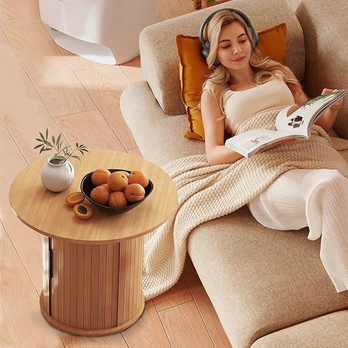 Modern Walnut End Table with Storage - Image 3