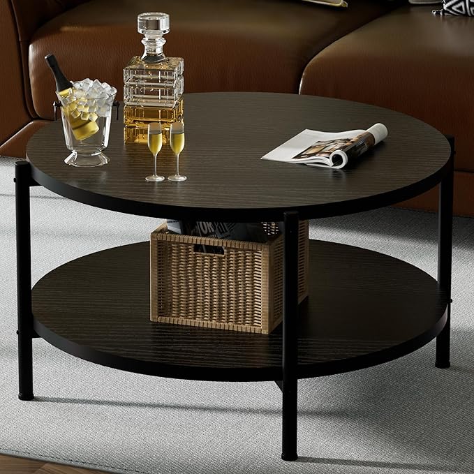 Round Coffee Table, 27.6" Circle Coffee Table by FAMIDGE