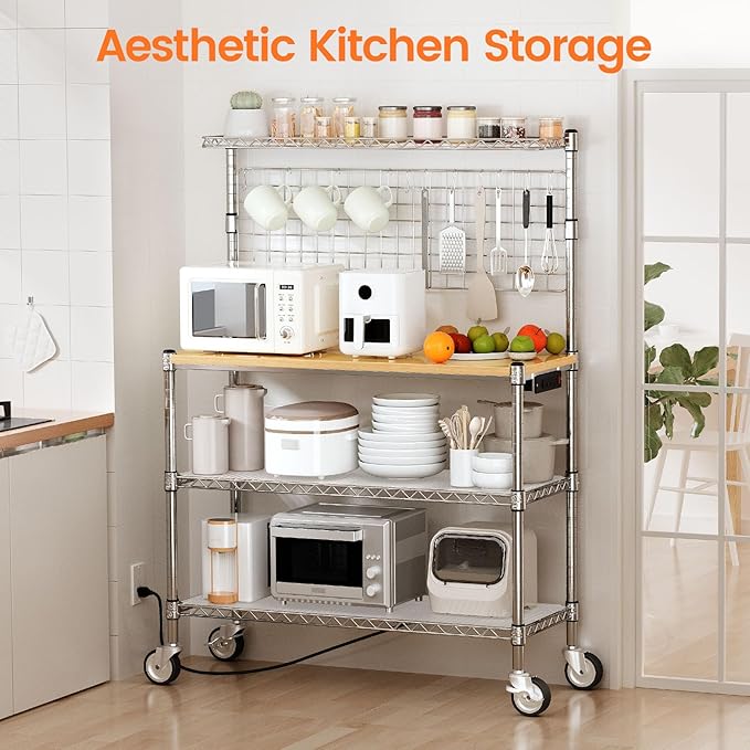 Leteuke Bakers Rack with Power Outlet & Storage, 36 Inch Microwave Stand - Image 2