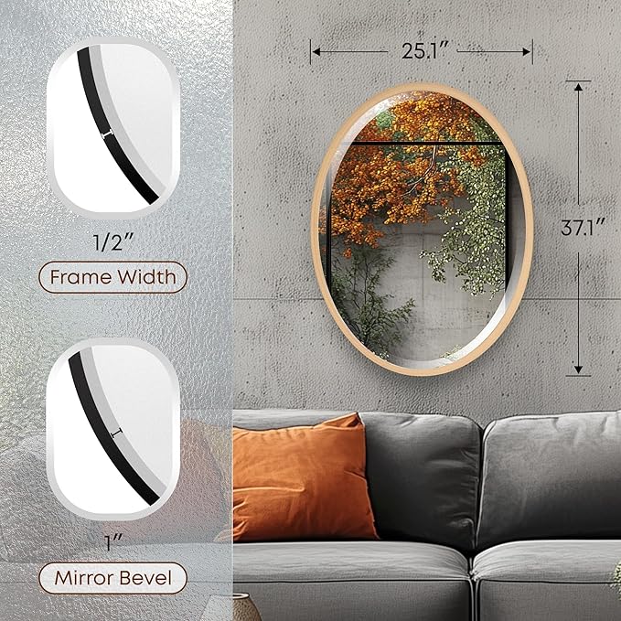 OVALCREST - Oval Wooden Beveled Wall Mirror - Image 3