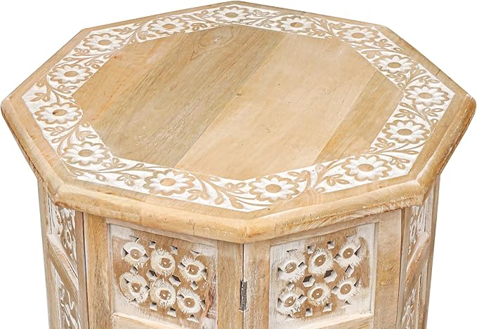 The Wooden Town Side Tables– Hand Carved Vintage Boho Folding End Tables - Image 4