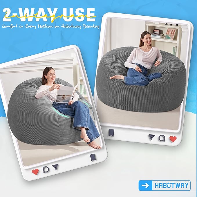 HABUTWAY 3FT Bean Bag Chair, Giant Bean Bag Chairs - Image 3