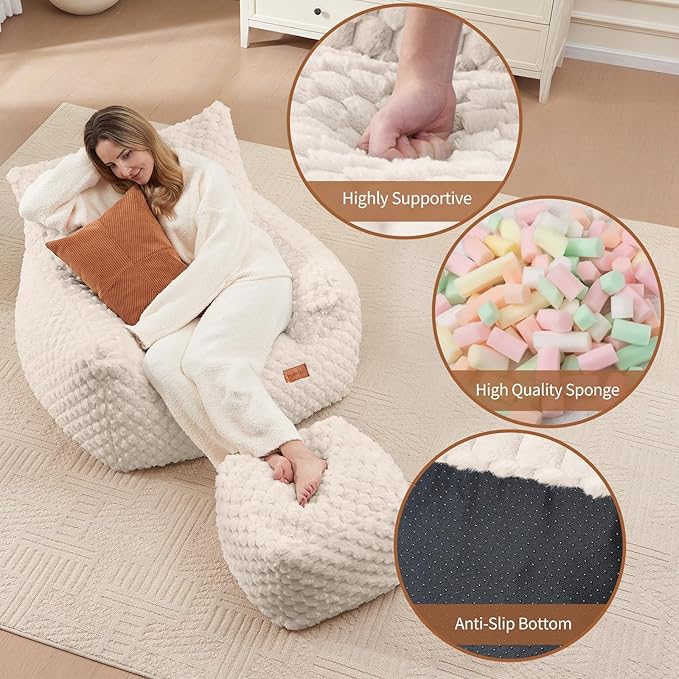 Bean Bag Chair Foot Rest, Modern Comfy Couch Sofa Ottoman - Image 5