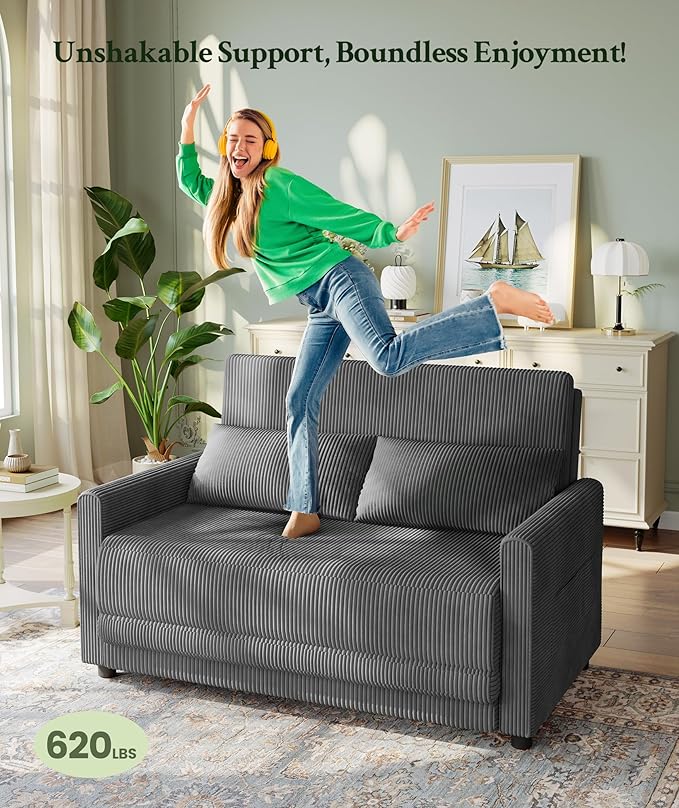 53” Convertible Sofa Bed Couch, Corduroy Couch Bed, 6-Position Loveseat Sleeper - Image 7