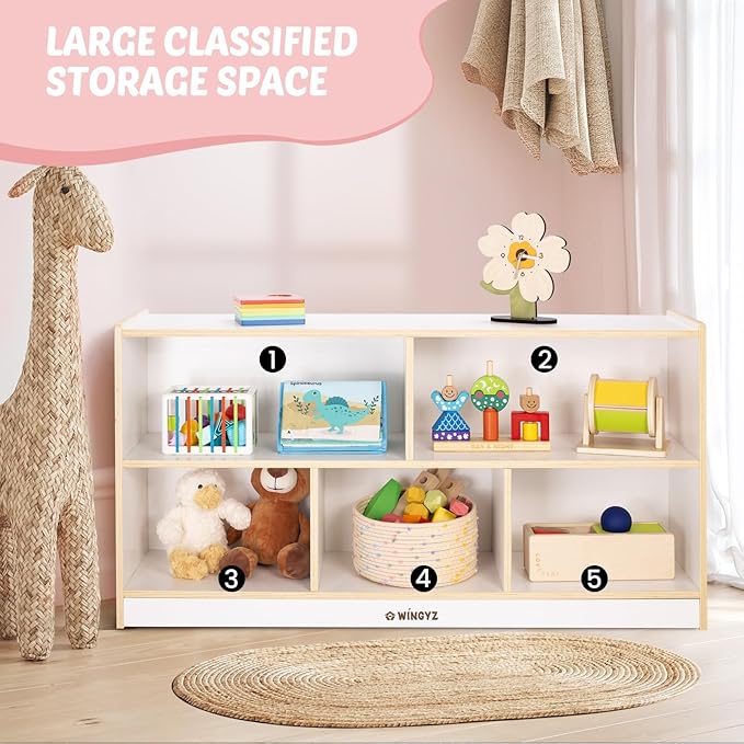 Toy Storage Organizer for Kids, 5-Compartment Wooden Storage Cabinet, Children - Image 3