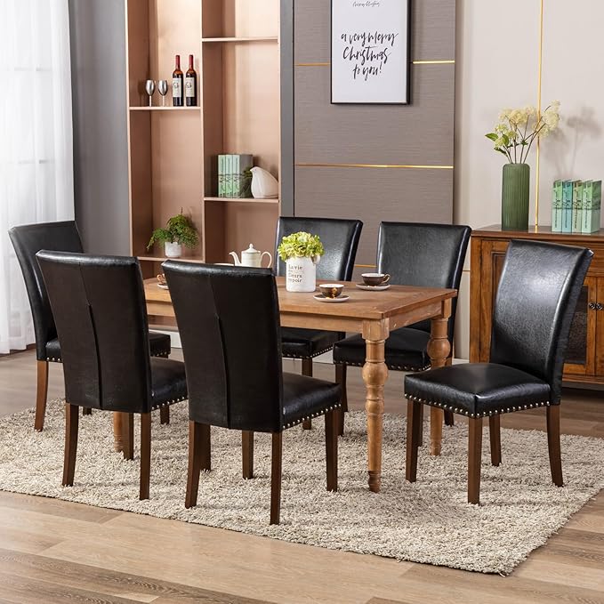 COLAMY Upholstered Parsons Dining Chairs Set of 6, PU Leather Dining Room - Image 2