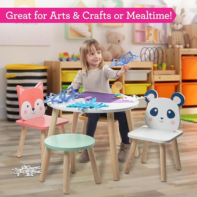 Kids Wooden Animal Table & Chair Set w 4 Seats- Tiger Panda & Fox Plus Adult - Image 4