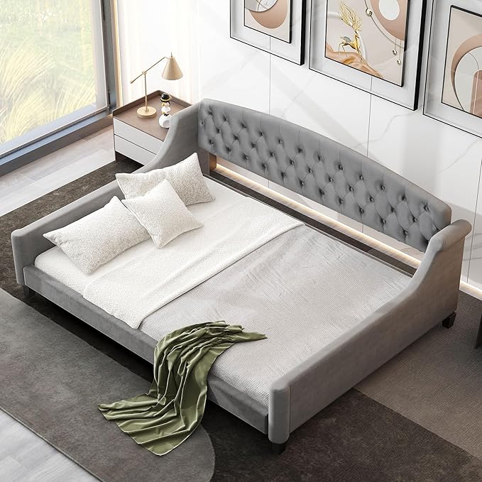 Full Size Modern Luxury Tufted Button Daybed, Stylish Wood Upholstered Day Bed - Image 4