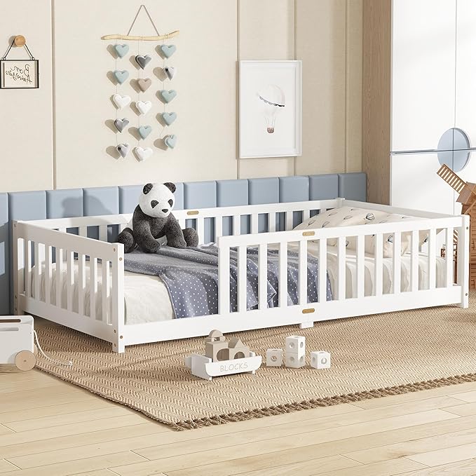 Bellemave Twin Floor Bed with Slats and Safety Guardrails, Kids Montessori - Image 4