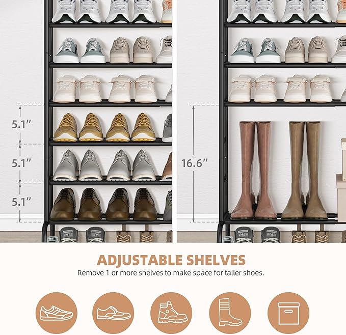 STORAGE MANIAC Expandable Shoe Rack, 44 Pairs Stackable Small Shoe Rack - Image 4