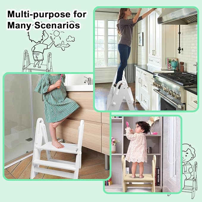 WOOD CITY Step Stool Foldable for Toddlers, Adjustable Kids Step Stool for - Image 3