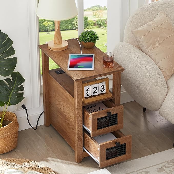 Farmhouse XXL End Table with Charging Station, Narrow Side Table with USB Ports - Image 6