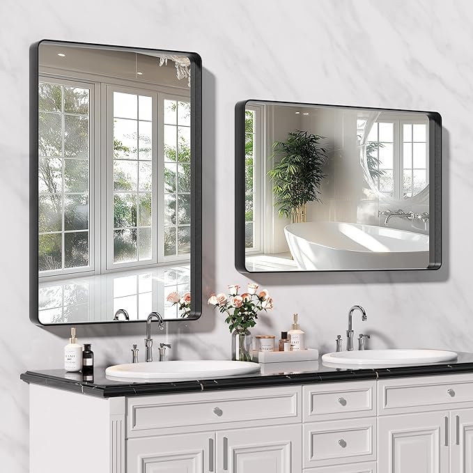 Hasipu 2 PCS Bathroom Mirror for Wall, 36 x 24 Inch Black Metal Framed Bathroom - Image 2