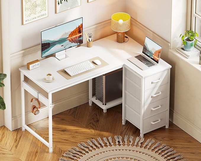 Casaottima L Shaped Desk with 4 Drawers, Reversible Kids Study Desk with CPU - Image 2