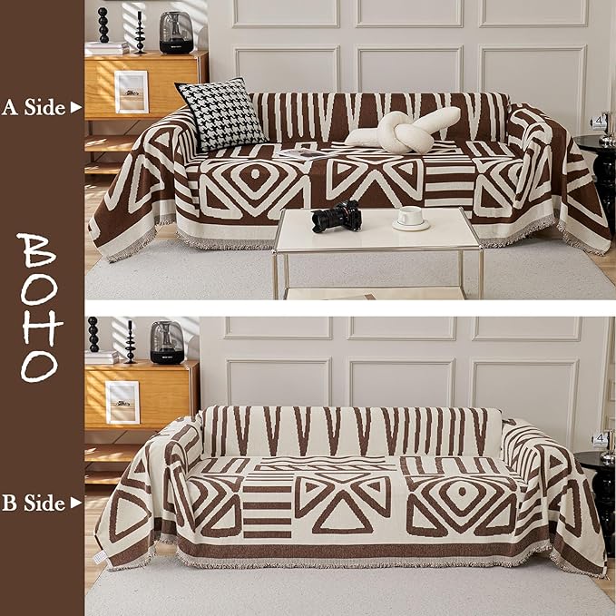 HANDONTIME Chocolate Boho Couch Cover Reversible Sofa Covers - Image 2