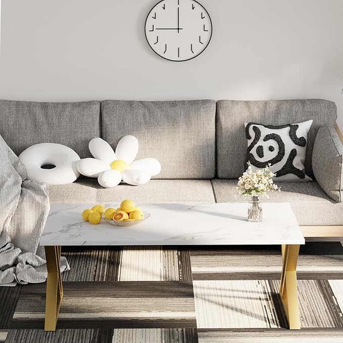 Coffee Table Living Room Table White Center Table, Simple Modern Faux Marble - Image 7