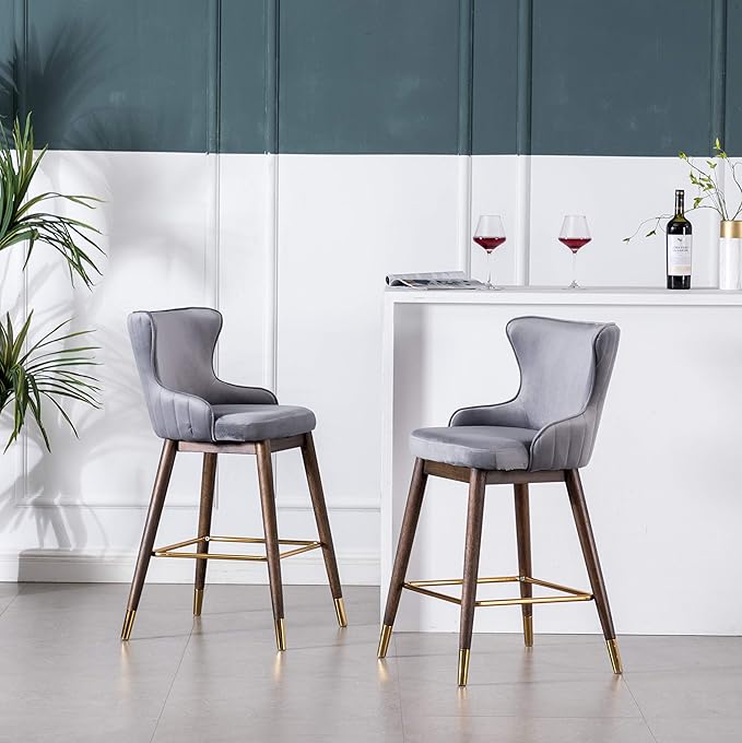 Roundhill Furniture Leland Fabric Upholstered Counter Height Wingback Stools - Image 4