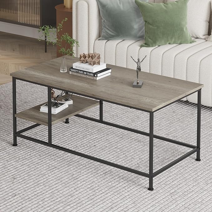 SENIG Grey Oak Rectangle Wood and Metal Coffee Table - Image 6