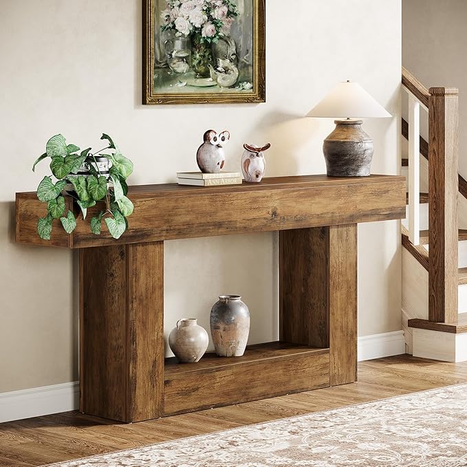 Tribesigns 63" Console Table, Farmhouse 2-Tier Entryway Table - Image 5