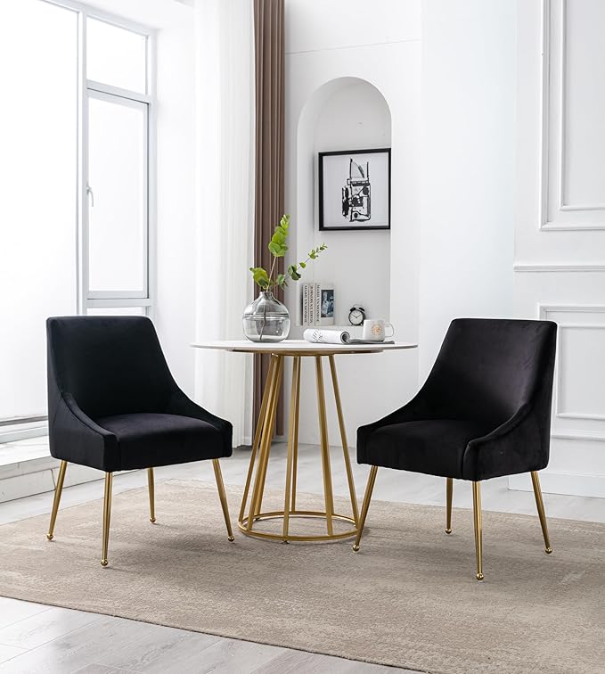 Modern Velvet Dining Chairs Set of 2, Contemporary Upholstered Furniture - Image 2