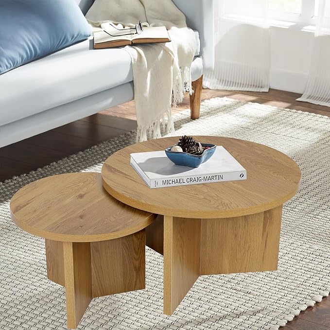 Round Nesting Coffee Tables Set of 2, Modern Stacking Table - Image 8