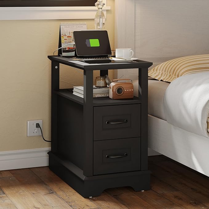 LINSY HOME End Table with Charging Station, Narrow Sofa Couch Side Table with - Image 4