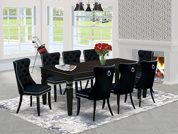 East West Furniture LGDA9-BLK-24 9 Piece Dining Table Set Includes a Rectangle - Image 2