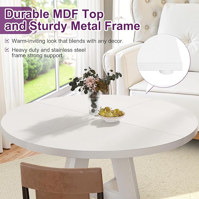 Round Dining Table for 4, Farmhouse Table for Dining Room, Living Room - Image 4