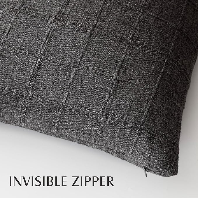 Foindtower Set of 2 Decorative Linen Check Throw Pillow Covers Neutral - Image 3