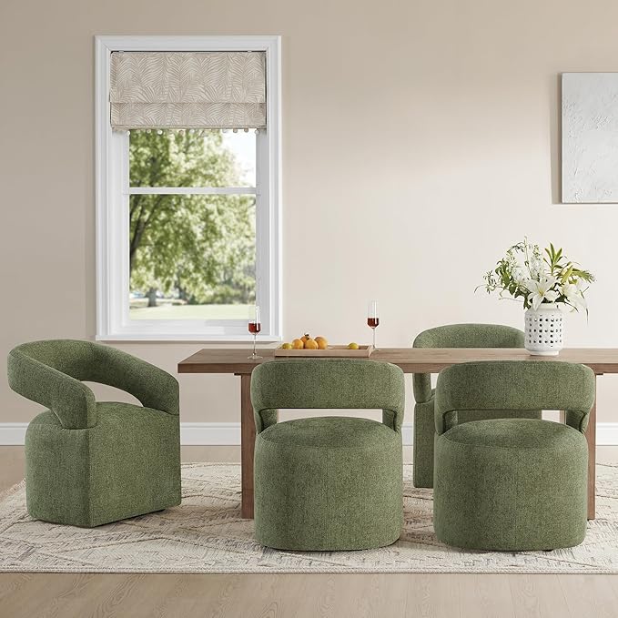 Upholstered Dining Chairs with Removable Casters Barrel Side Armchair with - Image 2