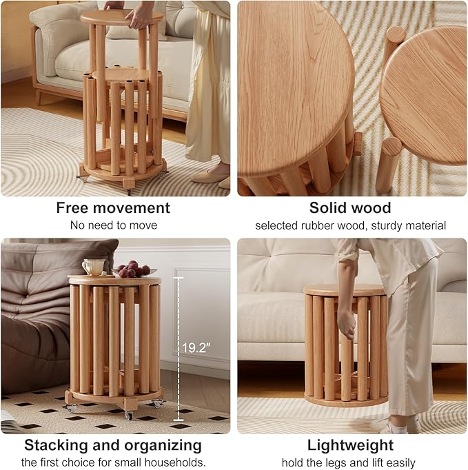 Stackable Stools Set of 4, Wooden Stool 18 Inch Stool Stackable Side Tables - Image 4