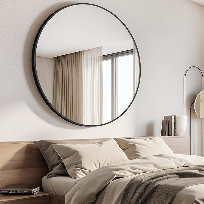 Black Round Mirror, 42 inch Large Circle Mirror, Aluminum Alloy Metal Frame - Image 2