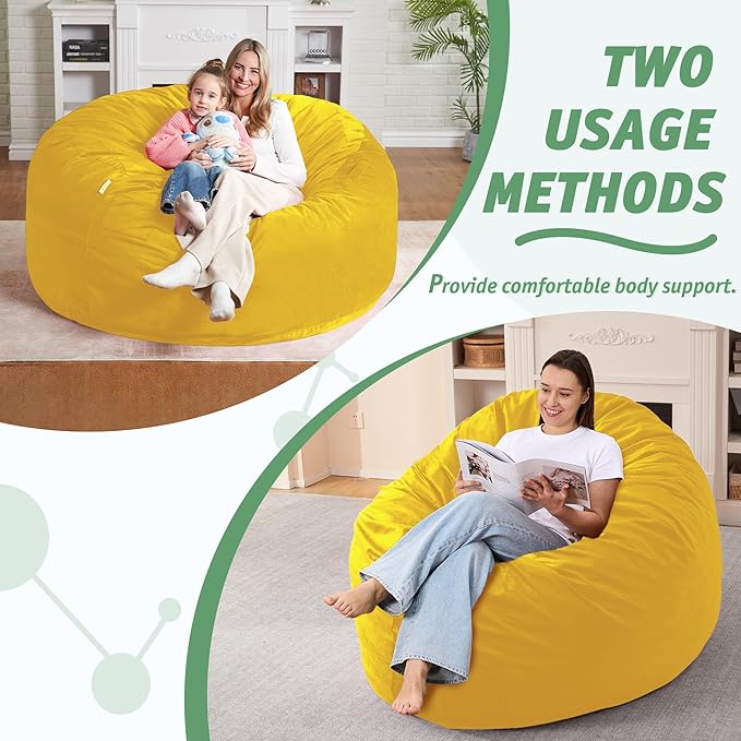 5FT Bean Bag Chair with Ultra Soft Velvet Cover Bean Bag Sofa with Memory Foam - Image 5