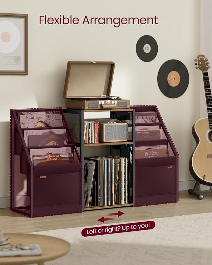 VASAGLE Record Player Stand, 3-Tier Side Table, Vinyl Record Storage up to 140 - Image 6