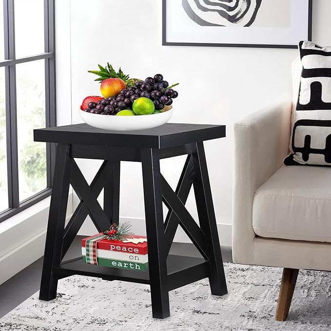Black End Table, 2-Tier End Tables Living Room, Wood Side Table, Modern Side - Image 6