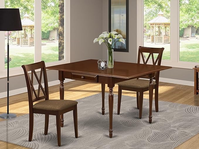 East West Furniture MZCL3-MAH-C 3 Piece Dining Table Set - Image 2