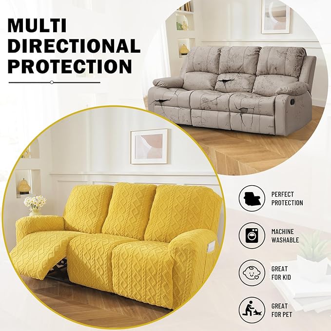vctops 8 Pieces Geometric Jacquard Plush Recliner Sofa Covers Soft Fuzzy Fluffy - Image 5