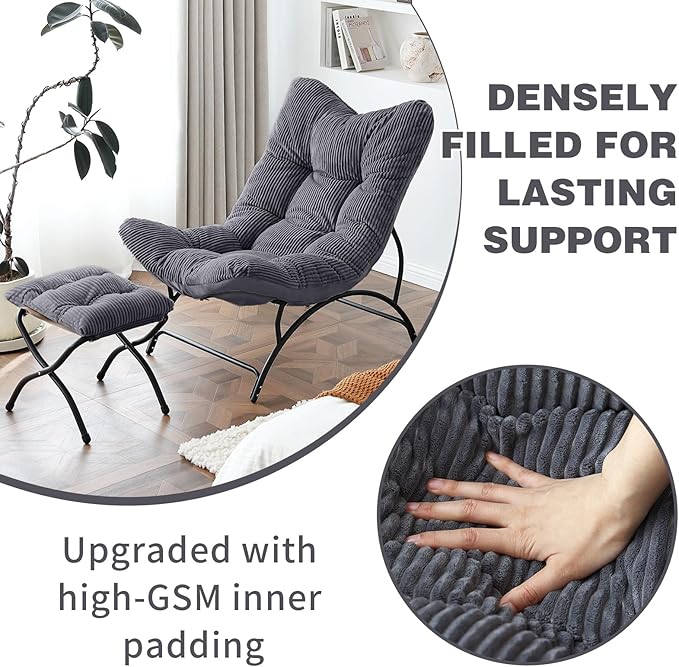 Welnow Accent Chair with Ottoman, Lounge Comfy Soft Leisure Metal Frame Reading - Image 6