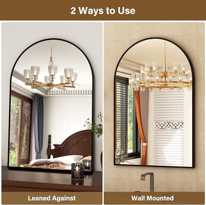 24"x36" Black Arched Bathroom Mirror - Image 6