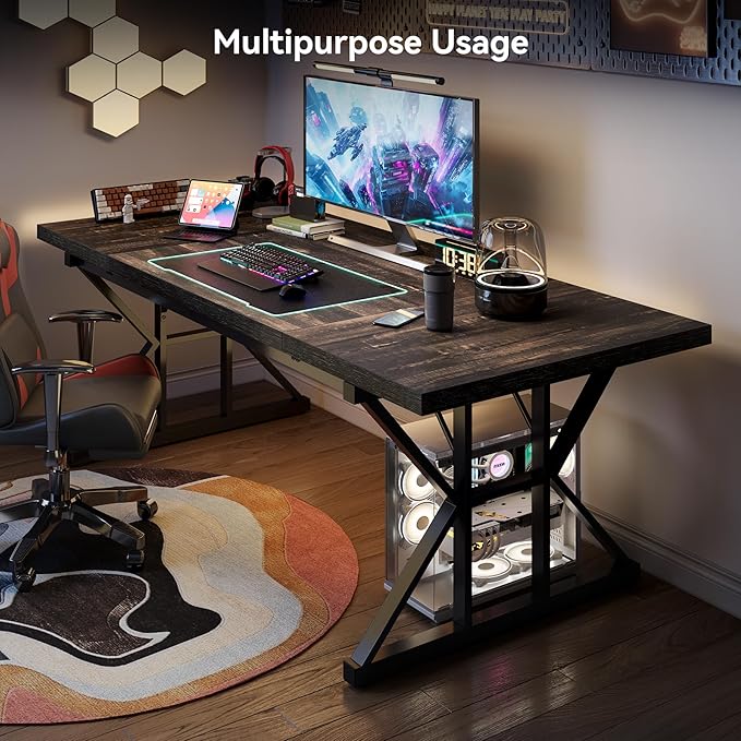 LITTLE TREE 70.8-Inch Large Executive Desk, Extra Long Computer Office Desk - Image 4
