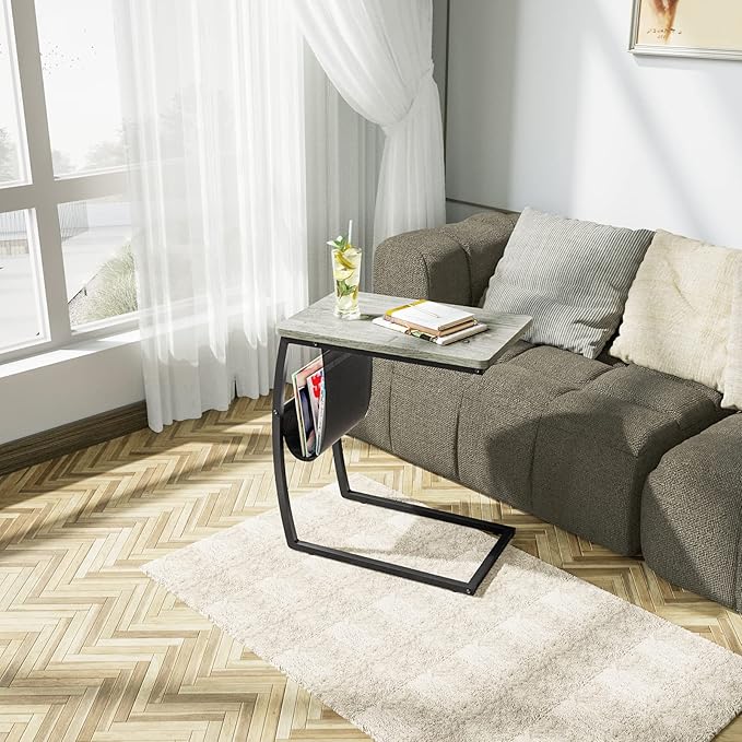 SRIWATANA Side End Tables Living Room, Vintage C-Shaped Laptop Table - Image 2