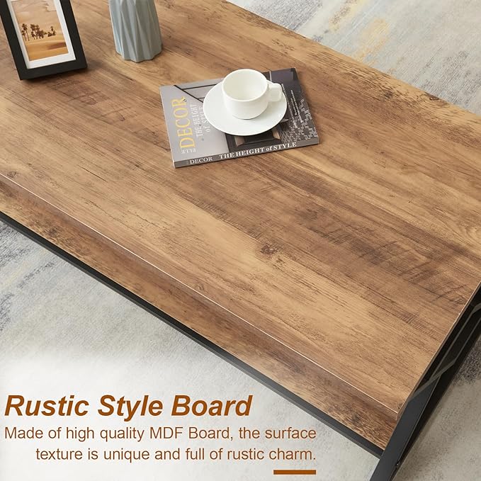 HOMISSUE Coffee Table, Rustic Rectangle Coffee Table - Image 6