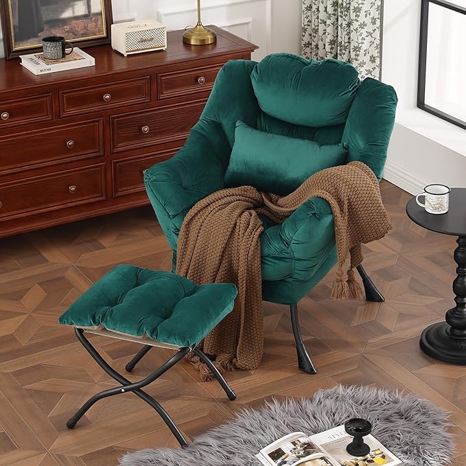 Lazy Chair with Ottoman, Modern Accent Chair with Lumbar Pillow, Comfy Chairs - Image 4