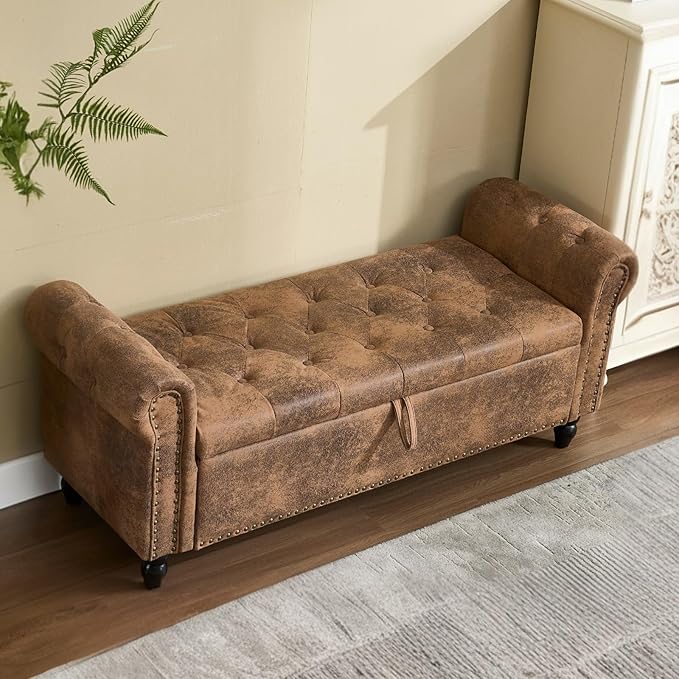 Furniliving 55” End of Bed Bench, Bedroom Bench - Image 2